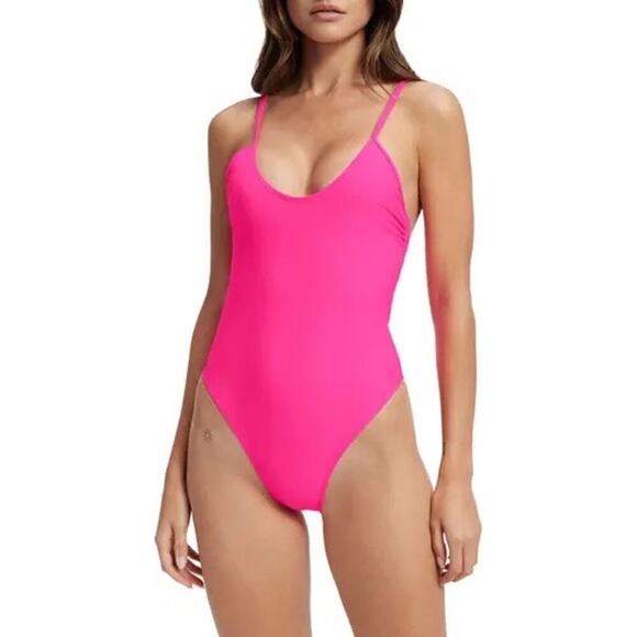 NEW Good American Always Sunny One Piece Swimsuit Neon Pink Size Large - Picture 1 of 5